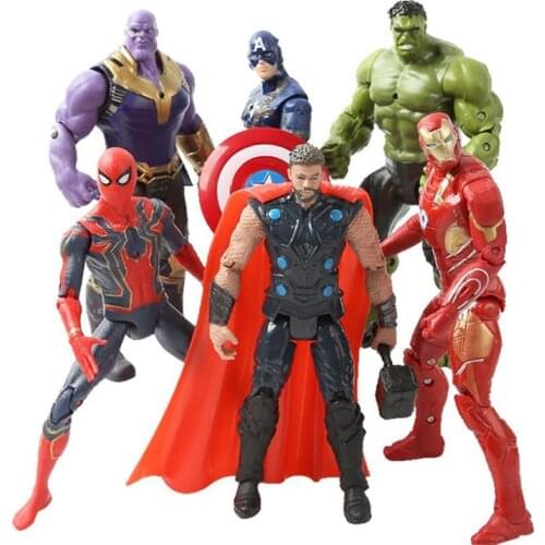 16CM Marvel Avengers Figures Captain America Spiderman Thanos Hulk Iron Man Thor Action Figure Toys Kid Boys Christmas Gifts