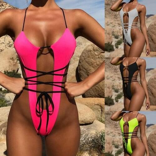 Fluorescence Swimsuit One Piece Swimming Costumes Neon High Leg Cut Out Bathing Suit Bandage Swimwear Swim Beachwear Trikini