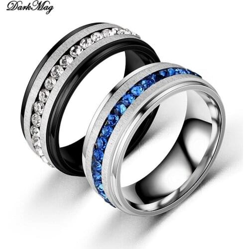 DarkMag Stainless Steel Ring with Round Sapphire Zircon Gemstone Fine Jewelry ring for Women Wedding Party Gift wholesale