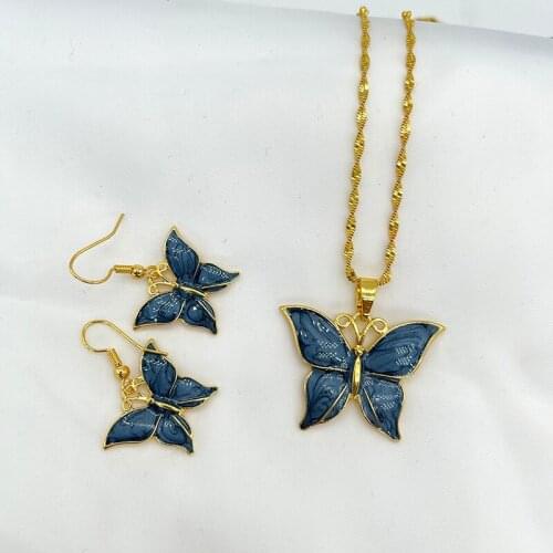 African Small Jewelry Set fashion butterfly spring Dubai Earring Necklace Women Wedding Bride Nigeria Ethiopian Kenya Jewelry