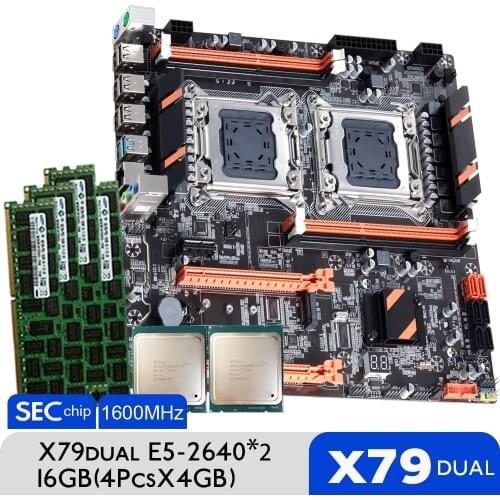 Atermiter X79 Dual CPU Motherboard Set With 2 × Xeon E5 2640 4 × 4GB = 16GB 1600MHz PC3 12800 DDR3 ECC REG Memory