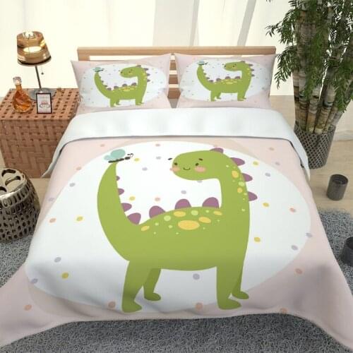 Hot style 3D digital dinosaur printing 100% Polyester bedding set 1 duvet cover + 1/2 pillowcases bed in a bag US/EU/AU size