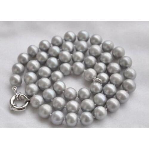 Beautiful New 9-10mm Genuine Natural Gray Akoya Freshwater Pearl Necklace 18"AAA 925 sterling silver clasp