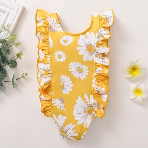 Baby Girls Floral Printed Ruffles Swimsuit Swimwear Toddler One Piece Swimwear Bathing Bikini Set Beachwear Baby Clothing