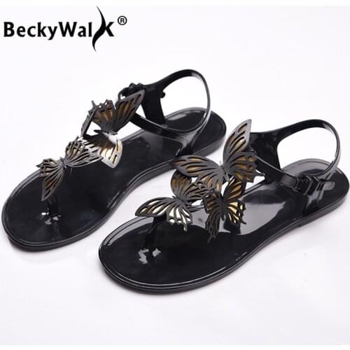 Summer Flat Women Sandals Flip Flops Outside Women Slipper Beach Shoes Butterfly Ladies Jelly Shoes sandalias mujer 2021 WSH3545