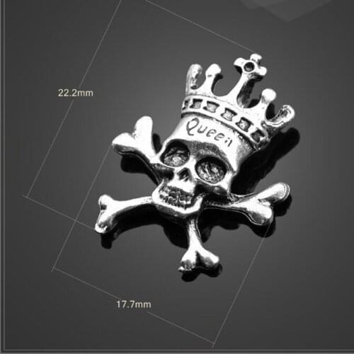 Hot selling 6 Pieces/Lot 22.2mm*17.7mm Antique Silver Plated metal pirate skull charms pandent for jewelry making