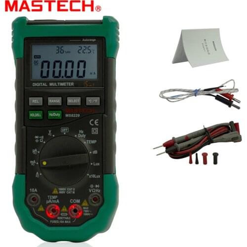 Mastech MS8229 5 in1 Auto range Digital Multimeter Multifunction Lux Sound Level Temperature Humidity Tester Meter