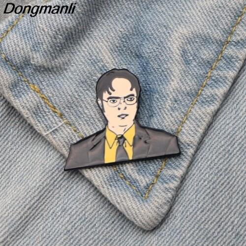 DMLSKY Men Brooch inspired Dwight Schrute Pin Funny Brooches for Clothes Bags Tie Pins Jewelry M2755
