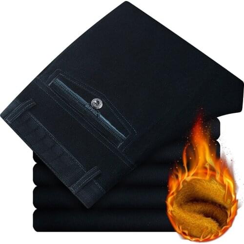 Mens Corduroy Pants Loose Straight Pants Size 42 Gold Fleece Corduroy Trousers Men Middle-Aged Winter Plus Velvet Thick Warm