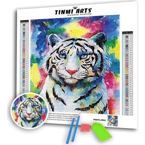 5D DIY Full Poured Glue Diamond Painting Kits Scalloped Edge Animal White Tiger Embroidery Mosaic Art Set Decoration Home Gift
