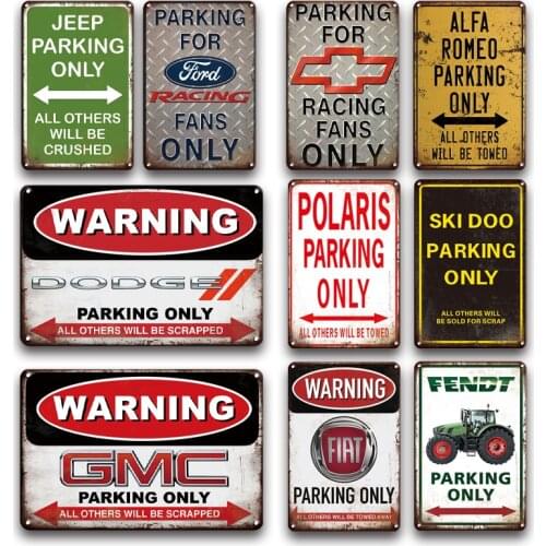 Outdoor Parking Signs Vintage Garage Carport Wall signs Rusty Metal Plates Man Cave Parking Lot Metal Wall Stickers