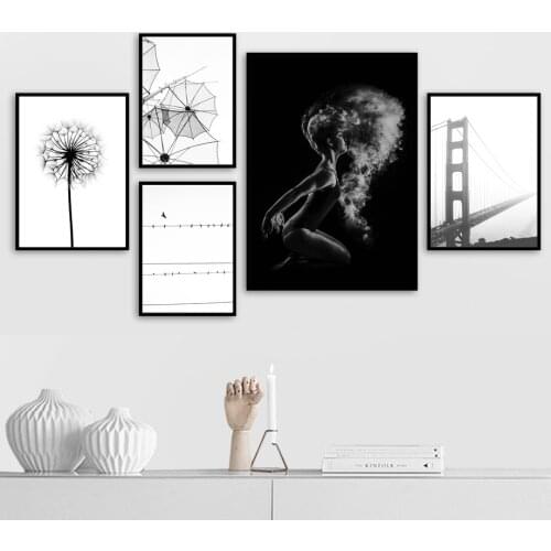 Bridge Dandelion Dancer Bird Wall Art Canvas Painting Nordic Posters And Prints Black White Wall Pictures For Living Room Decor