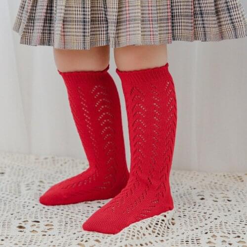 New Kids Baby Girls Cotton Stockings Hollow Out Knee-high Socks Comfortable Solid Color Socks for Kids Toddler Baby Girls 0-3Y