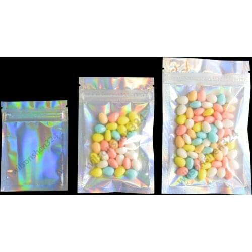 One Side Holographic Laser One Side Clear Zip Lock Bags Leak Proof Pouch 100 PCS
