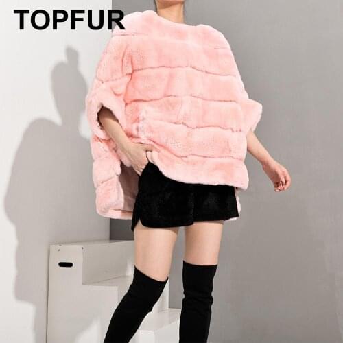 TOPFUR Pink Coat Women Pullover Rex Rabbit Fur Jacket Women Winter Coat Women Plus Size Real Fur Coat In Real Fur Pullover