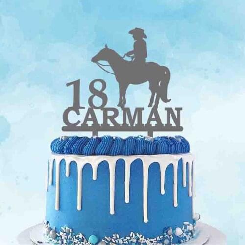 Personalized Riding Cake Topper Custom Name Age Man Riding Horse For Kids Birthday Party Cake Decoration Topper