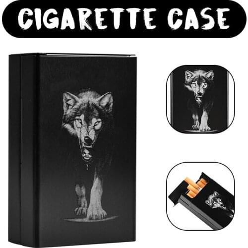 Personalized Ultra Thin Black Wolf Metal Cigarette Case Boxes Automatic Cigarette Tobacco Holder Storage Case Pocket-case Gifts
