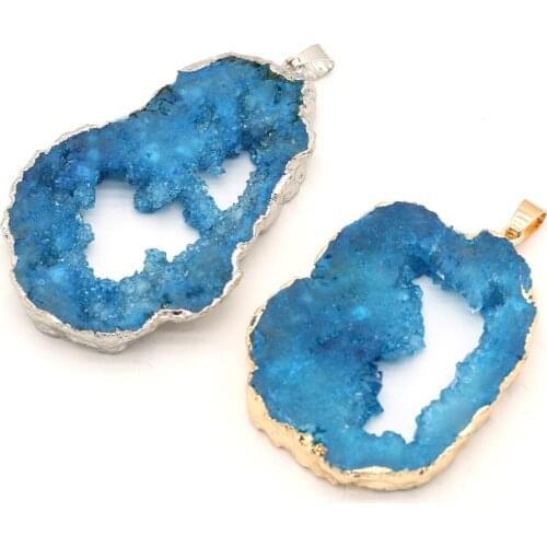 Natural Stone Pendants Stylish Irregular Blue Quartz Bud Gold-Plated Charms for Jewelry Making DIY Necklace Earring Accessories