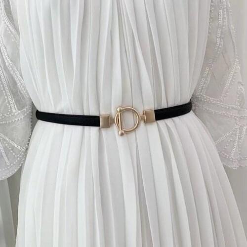 Simple Fashion Ladies Thin Leather Belt Metal Buckle Adjustable Waist Strap For Trouser Dress Brand Designer Decoration Waistban