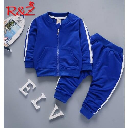 R&Z childrens suit 2019 spring and autumn new boys and girls cotton large pocket zipper pocket jacket casual pants two-piece