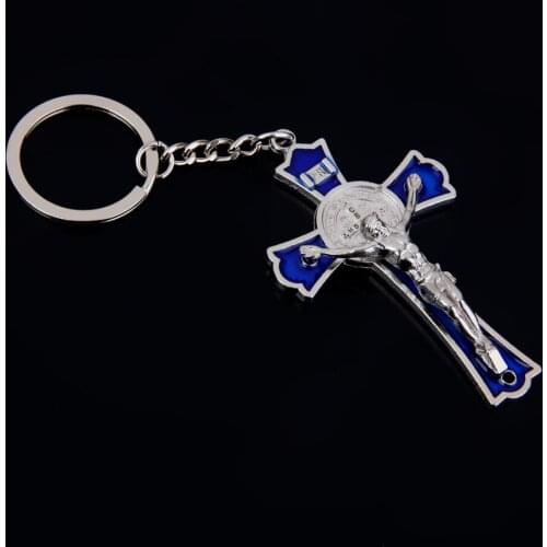 Blue Enamel Cross Crucifix Wall Hanging Jesus Christ Holy Key Catholic