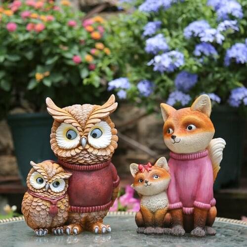 MODERN SMALL GARDEN DECORATION COURTYARD OUTDOOR DECORATION GARDENING DECORATION RESIN SMALL ANIMAL OWL CARTOON FOX DECORATION