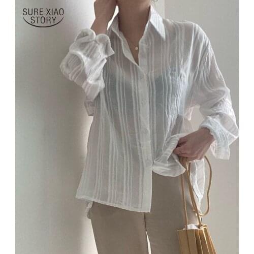 2021 Simple Striped Lapel Lady Blouse Autumn New Women Shirt Long-sleeved Shirt Back Hollow Lace-up Top Blusas Verano Mujer15711