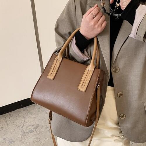 Lady 2021 spring trend stylish pu leather brown black top-handle handbag fro women small daily commuting shoulder bag