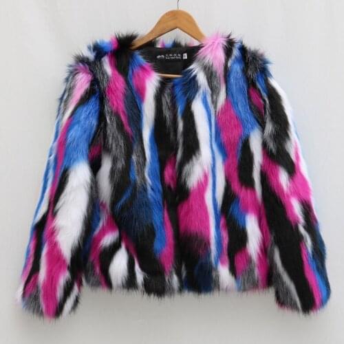 Chaquetas Para Mujer Oversized Man-Made Fur Jackets For Women Mixded Color Fashion Female Warm Fake Fur Coats S/9Xl J3251