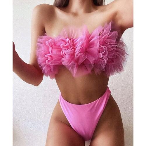 Women Sexy Mini Micro Bikini Set Lace Mesh Floral wrapped chest bikini Swimwear High Quality Beachwear Swimsuit Two Piece Split