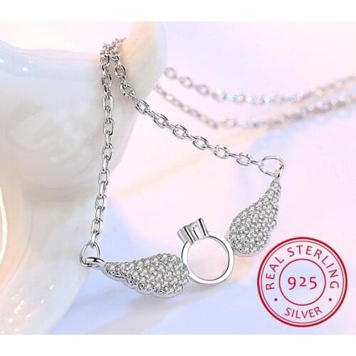 New product Cross clavicle Cute Angel Wings Women Necklaces 925 Sterling Chain Choker 925 Sterling Silver Crystal Necklace