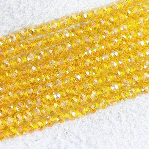 Gold-color top quality yellow crystal glass 3*4mm 4*6mm 5*8mm 8*10mm rondelle faceted loose beads 15"B685