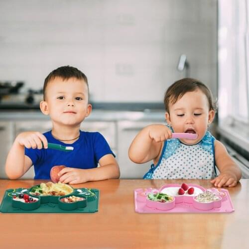 1setBaby Feeding Silicone Bowl With Spill Proof Silicone Spoon Baby Dinner Plate Feeding Dinnerware Toddler Infant Tableware Set
