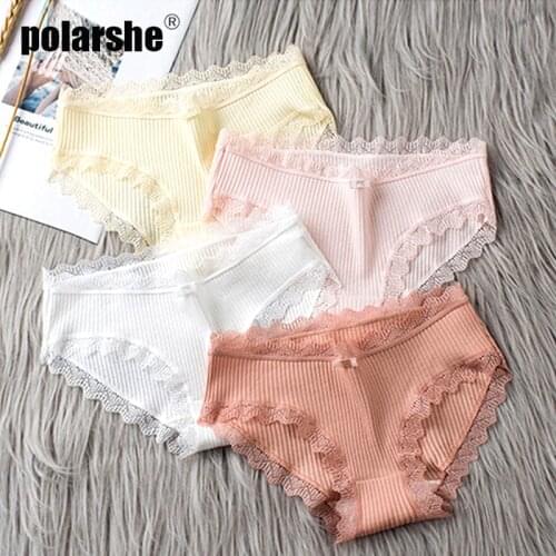 3Pcs/Set Woman Panties Underwear Solid Lace Woman Briefs Cotton Plus Size Low-Rise Sexy Lingerie For Women Panties M L Xl