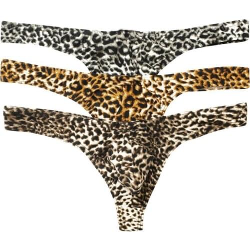 3PCS Plus Size Men Thongs G Strings Sexy Leopard Printed Male Underwear Penis Pouch Panties T-back Thongs Jock Strap Cueca Tanga