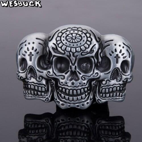 5Pcs MOQ WesBuck Brand New Fashion Skull Belt Buckles Men Metal for Men Jeans Accessories Cintos