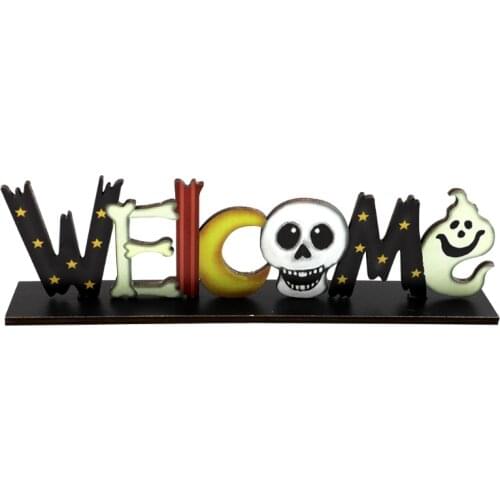 68UE Halloween Element Letters Wooden Desktop Ornaments Creative Decor for Home Indoor Festival Party Desktop Decoration Art