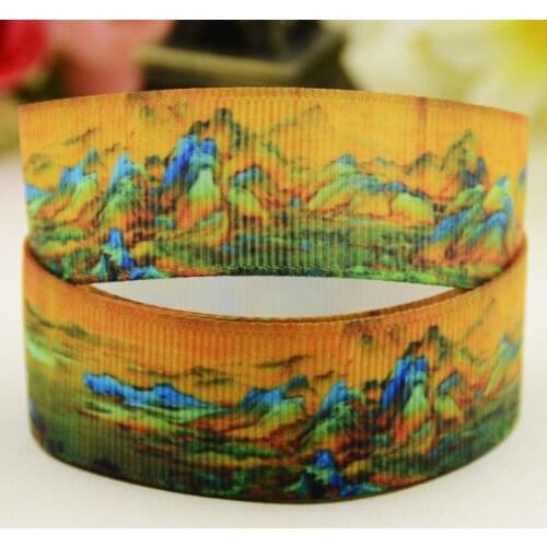 7/8'' 22mm,1" 25mm,1-1/2" 38mm,3" 75mm Chinese painting Printed grosgrain ribbon party decoration 10 Yards X-02526