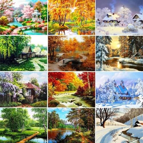 5D Diy Diamond Painting Tree House Landscape Cross Stitch Kit Diamond Embroidery Scenery Mosaic Pictures of Rhinestones Decor