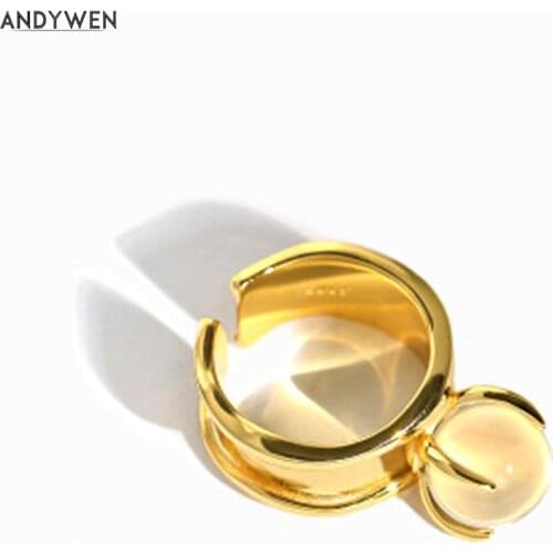 ANDYWEN 100% 925 Sterling Silver Gold Coins Pendant Ring Resizable Fashion Fine Jewelry 2020 Rock Punk Jewels Wedding Party