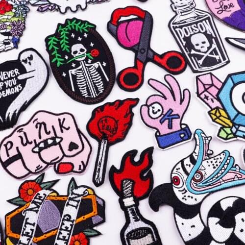 Prajna Hippie Applique Patches On Clothes DIY Punk Skull Patch Iron On Embroidered Patches For Clothing Stickers Snack Badges