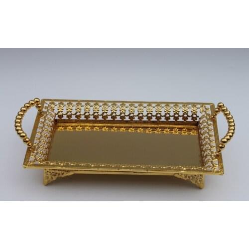 Free Shipping Luxury Gold Finish Metal Tray Cake Stand Hollow Metal Plate