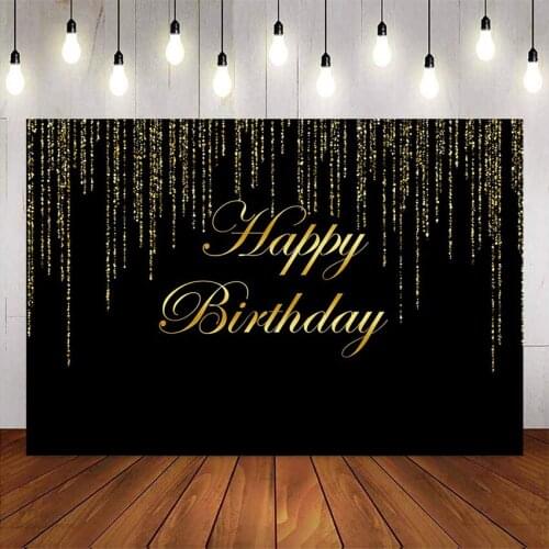 Glitter Birthday Backdrop black happy birthday theme adult party decoration Black Sparkly Gold Glitter Decorations Backdrop