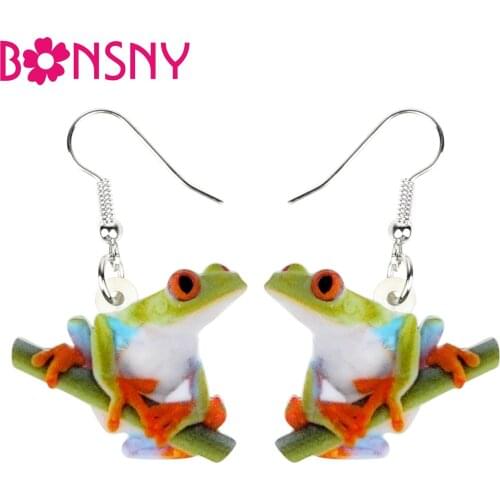 Bonsny Acrylic Cartoon Cute Frog Earrings Drop Dangle Big Long Funny Animal Jewelry For Women Girls Teen Gift Charms Accessories
