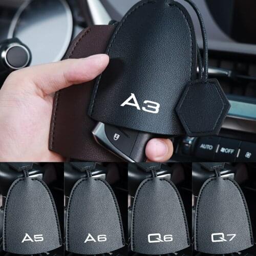 1Pc Genuine leather Car key case For Audi A1 A2 A3 A4 A5 A6 A7 Q1 Q2 Q3 Q4 Q5 Q7 Emblem key chain protect cover Auto accessories