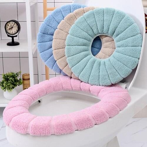 Bathroom Toilet Seat Cover Closestool Mat 1Pc Washable Bathroom Accessories Knitting Pure Color Soft Pad Bathroom Bidet Cover