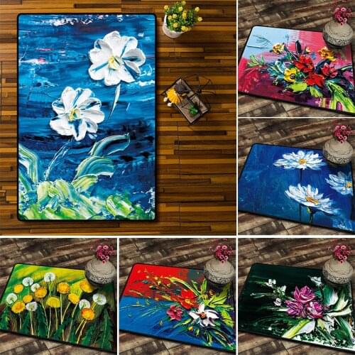 European indoor oil painting flower arrangement carpet Printed non-slip carpet Living room hotel office home decoration mat