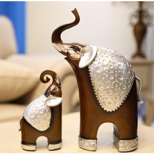 Fortune Mascot Artificial Resin Royal noble 1Pair Classic Wood Grain Mother Son Elephants Resin Figurine Creative Animal Crafts