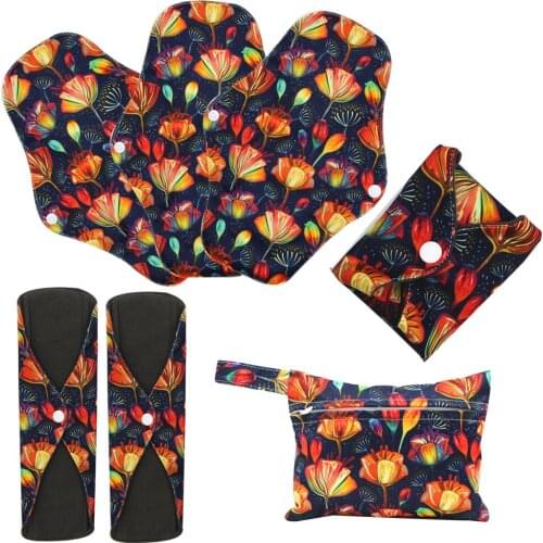 Asenappy 7 pcs Sanitary Pads Water Absorption Environmental Protection Reusable Charcoal Cloth Bamboo Menstrual Pads