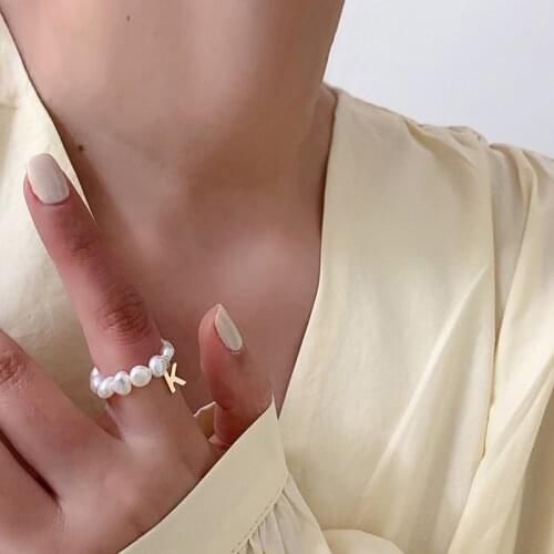 Oval Pearl Rings Women Letter Ring Pearl Beaded Rings With Alloy Letter Fashion Jewelry Gifts Geometric Ring 2021 New Jewelry